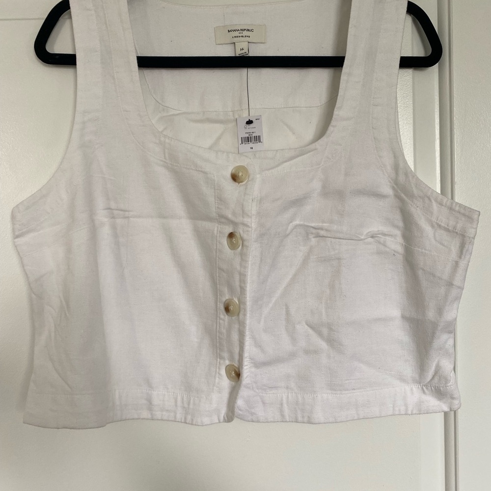 Banana Republic White Linen-Blend Button Crop Top